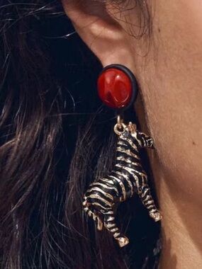 Zara Zebra Drop Earrings with Red Studs - Fashion Jewelry